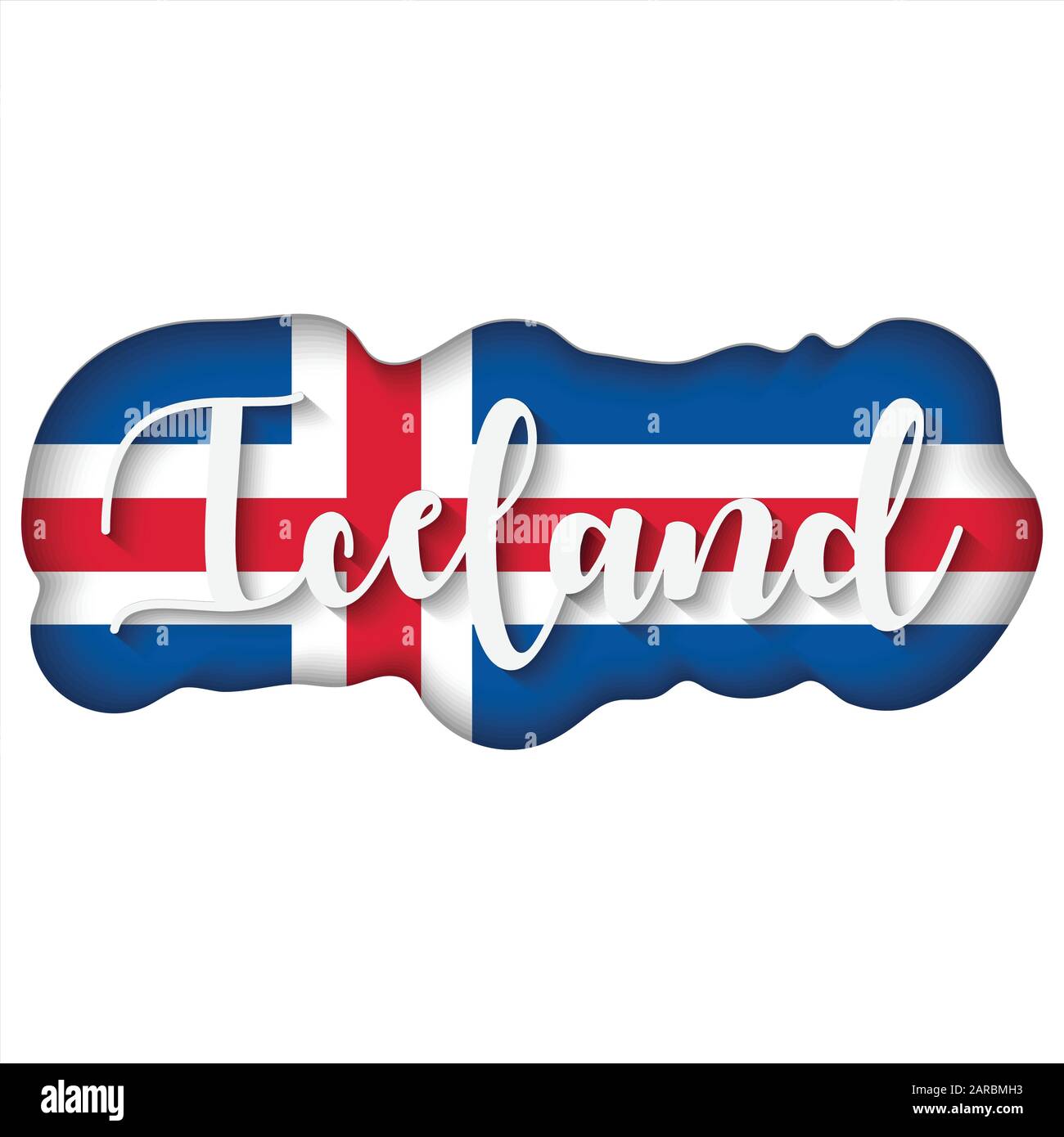 Iceland lettering over the flag, vector illustration, international flag Stock Vector