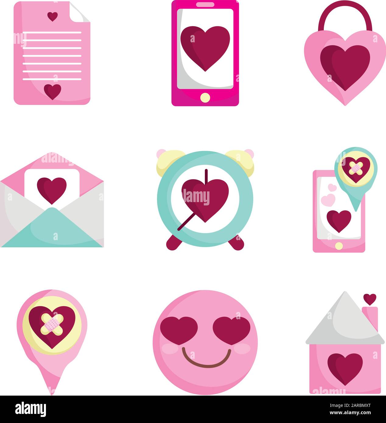 happy valentines day, love heart romantic feeling emotion icons set ...
