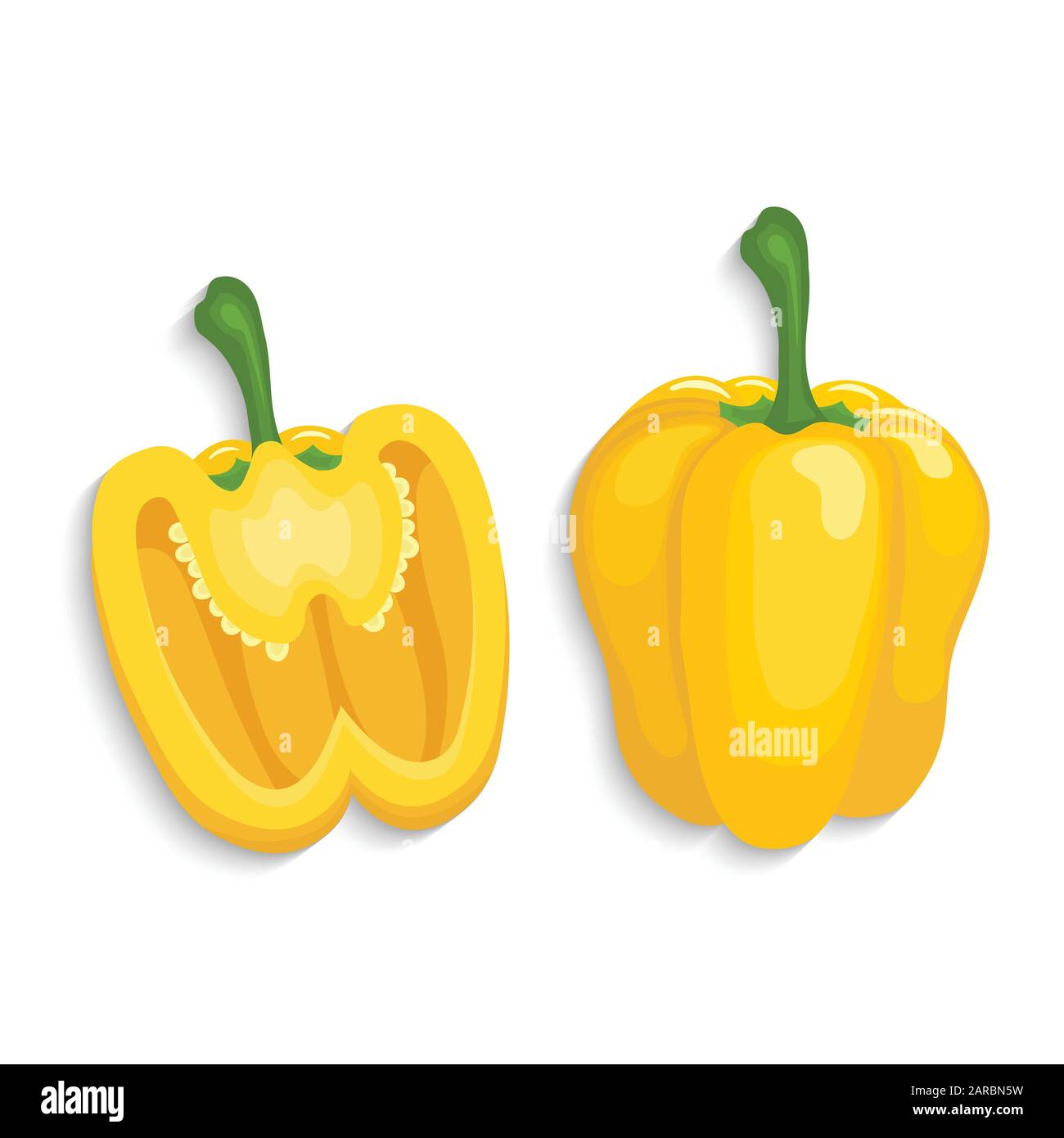 Realistic yellow bell peppers whole and sliced, vector illustration Stock Vector