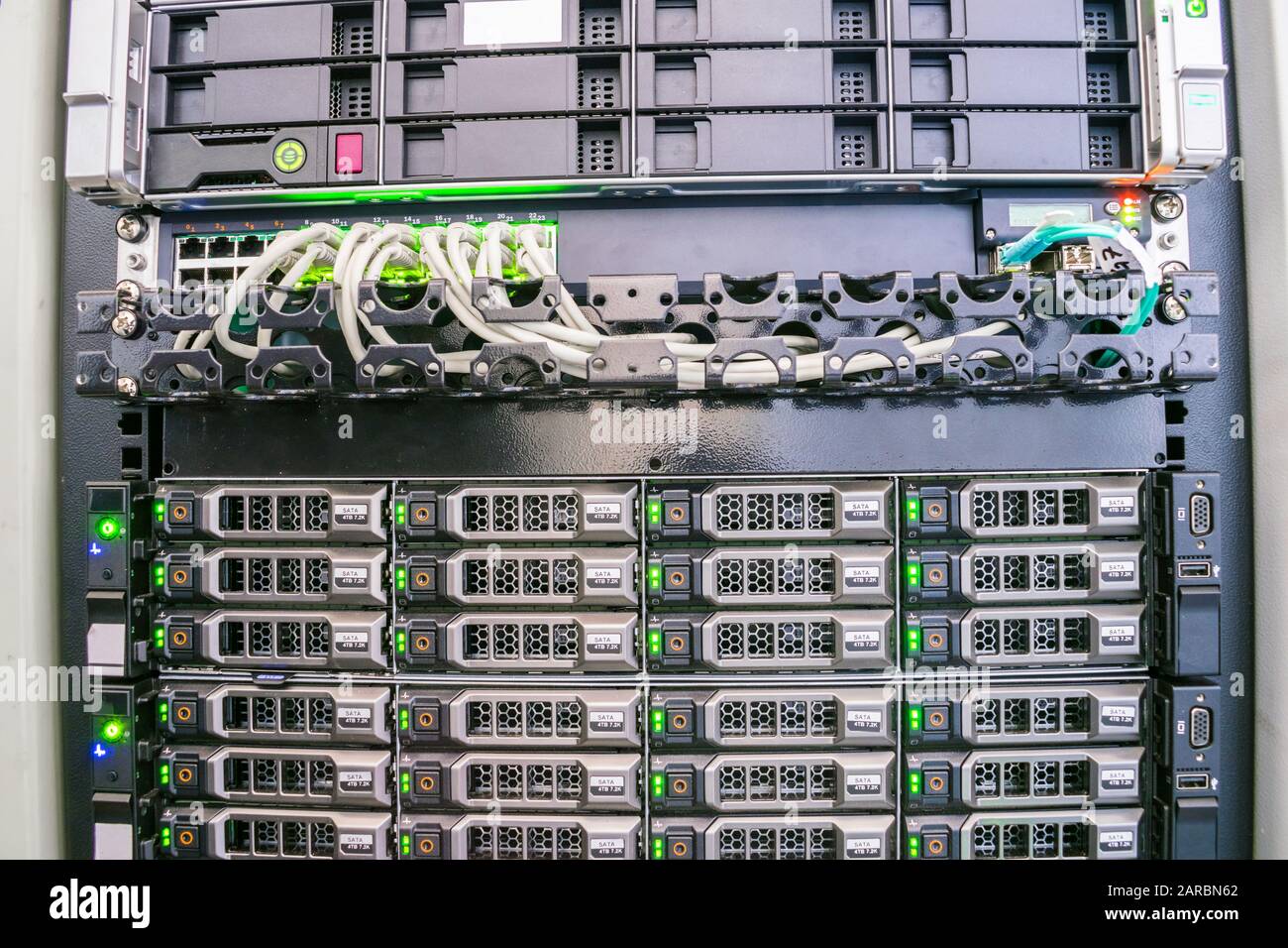 Modern database servers are connected to the switch in the server room ...