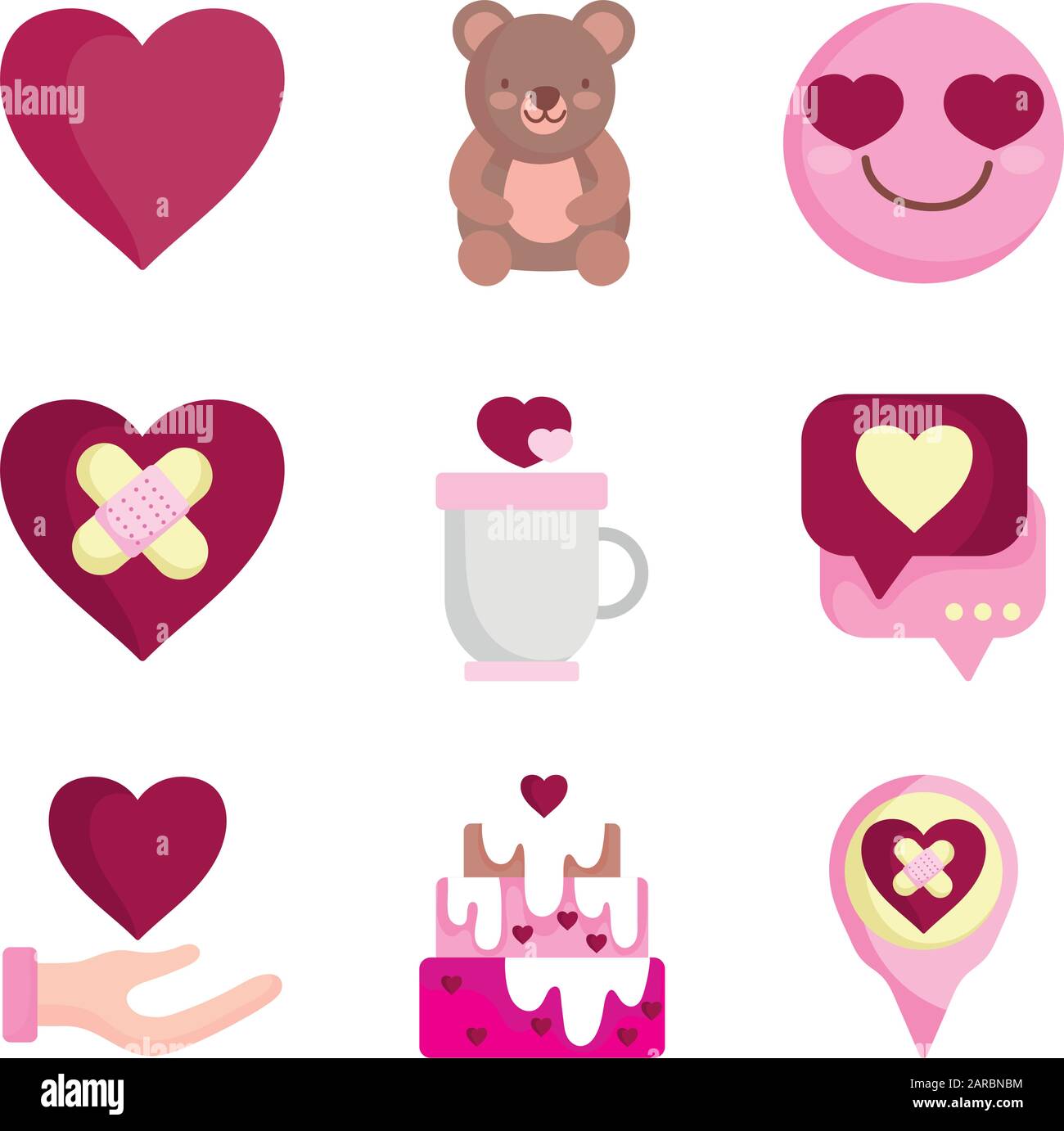 happy valentines day, love heart romantic feeling emotion icons set ...