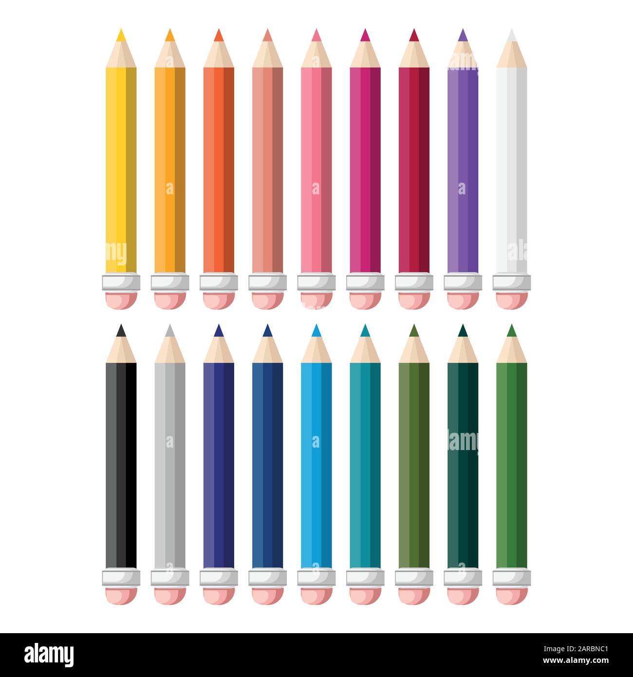 Set of eighteen colored pencils , vector illustration Stock Vector