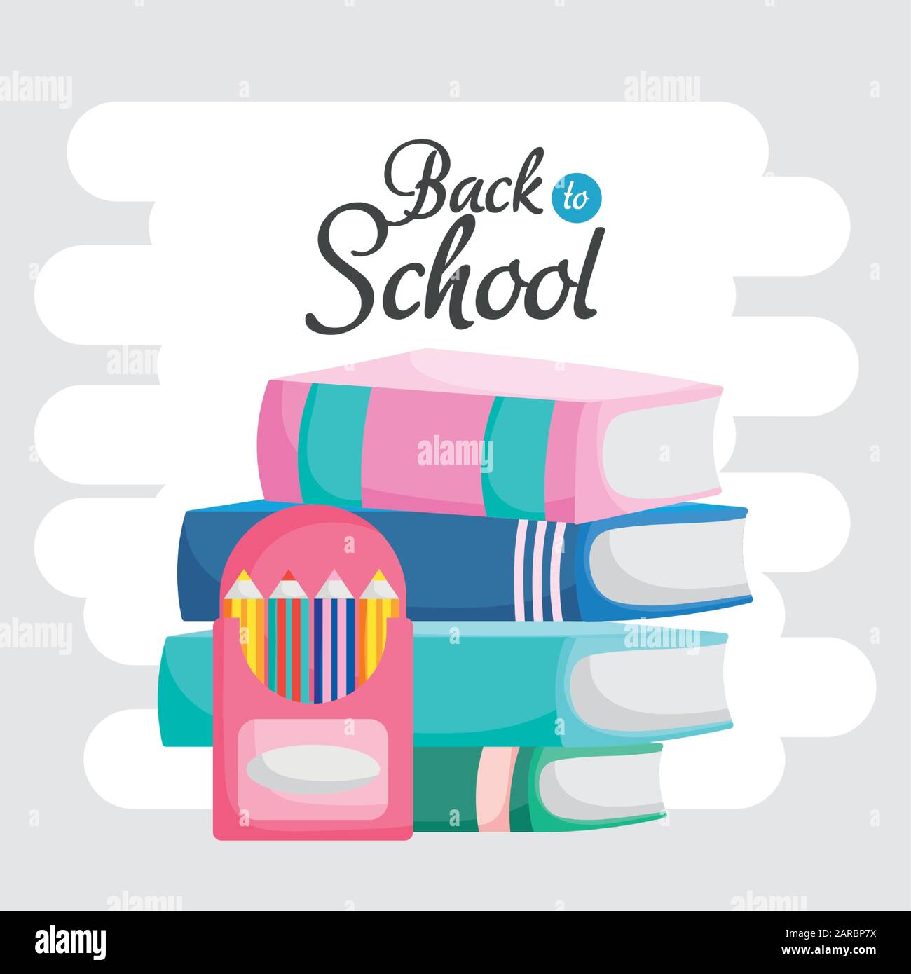 back to school education stacked books colored pencils in box vector ...