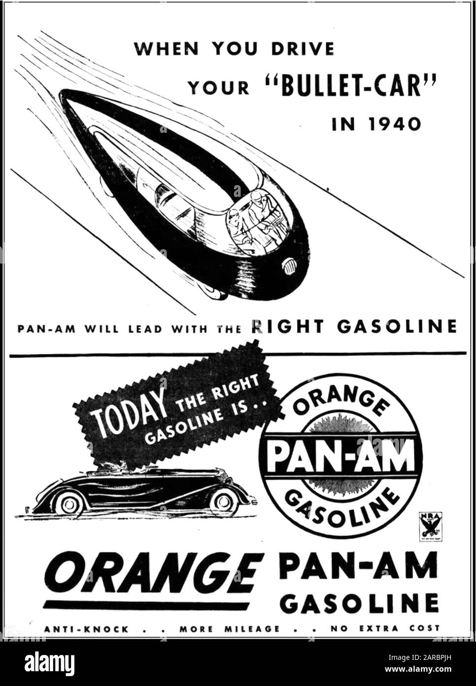 PAN-AM GASOLINE ADVERT in the mid 1930s, inspired by the work of Norman Bel Geddes Stock Photo