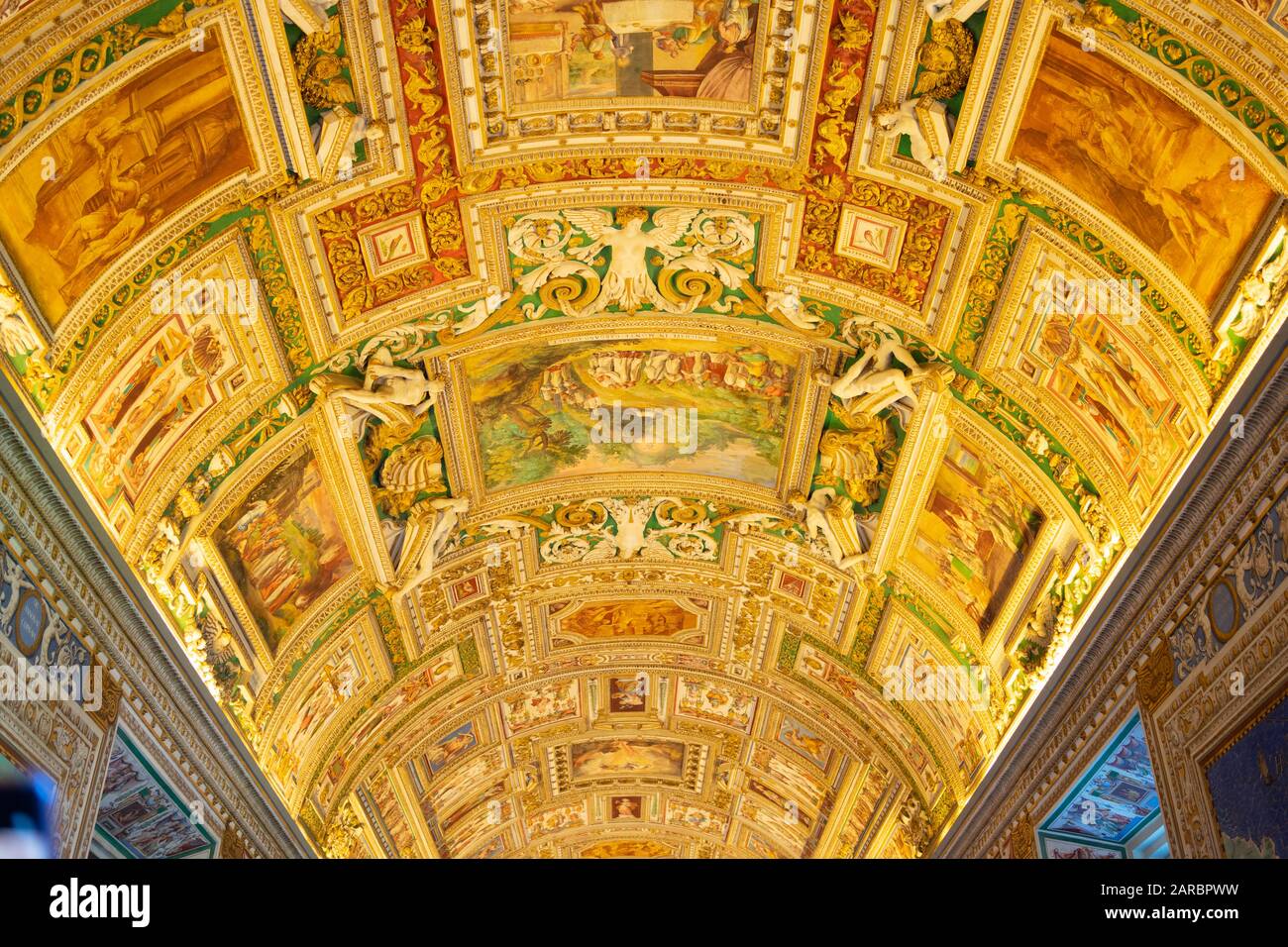 Rome, Italy - Jan 3, 2020:  Wall and ceiling paintings in the Gallery of Maps  at the Vatican Museum, Vatican City, Rome. Stock Photo