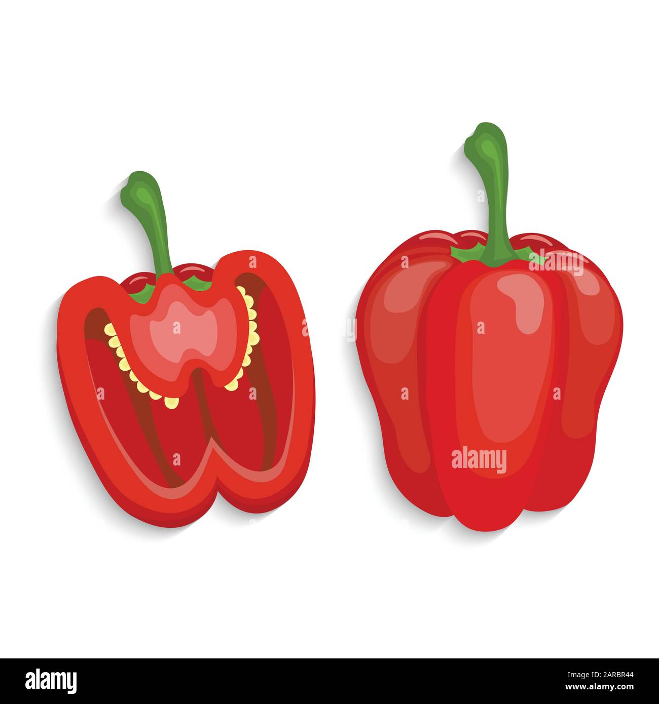 Realistic red bell peppers whole and cut, vector illustration Stock Vector