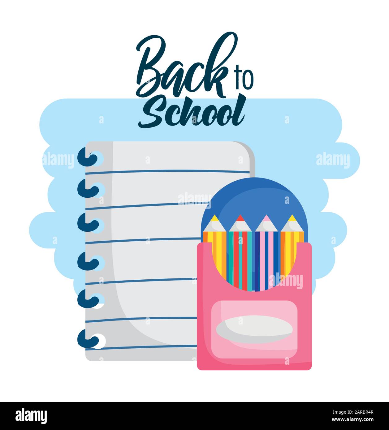 back to school education paper and colored pencils in box vector ...