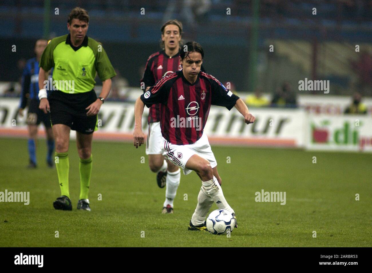 Milan  Italy, 12 April 2003, 'G.MEAZZA SAN SIRO ' Stadium, Campionato di Calcio Seria A 2002/2003,   FC Inter - AC Milan : Filippo Inzaghi in action during the match Stock Photo