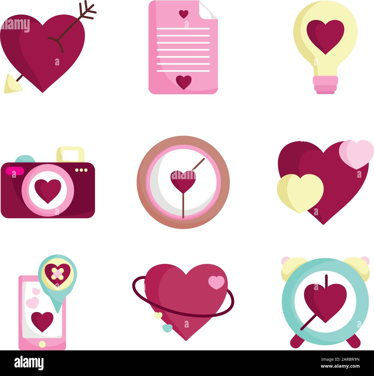 happy valentines day, love heart romantic feeling emotion icons set ...