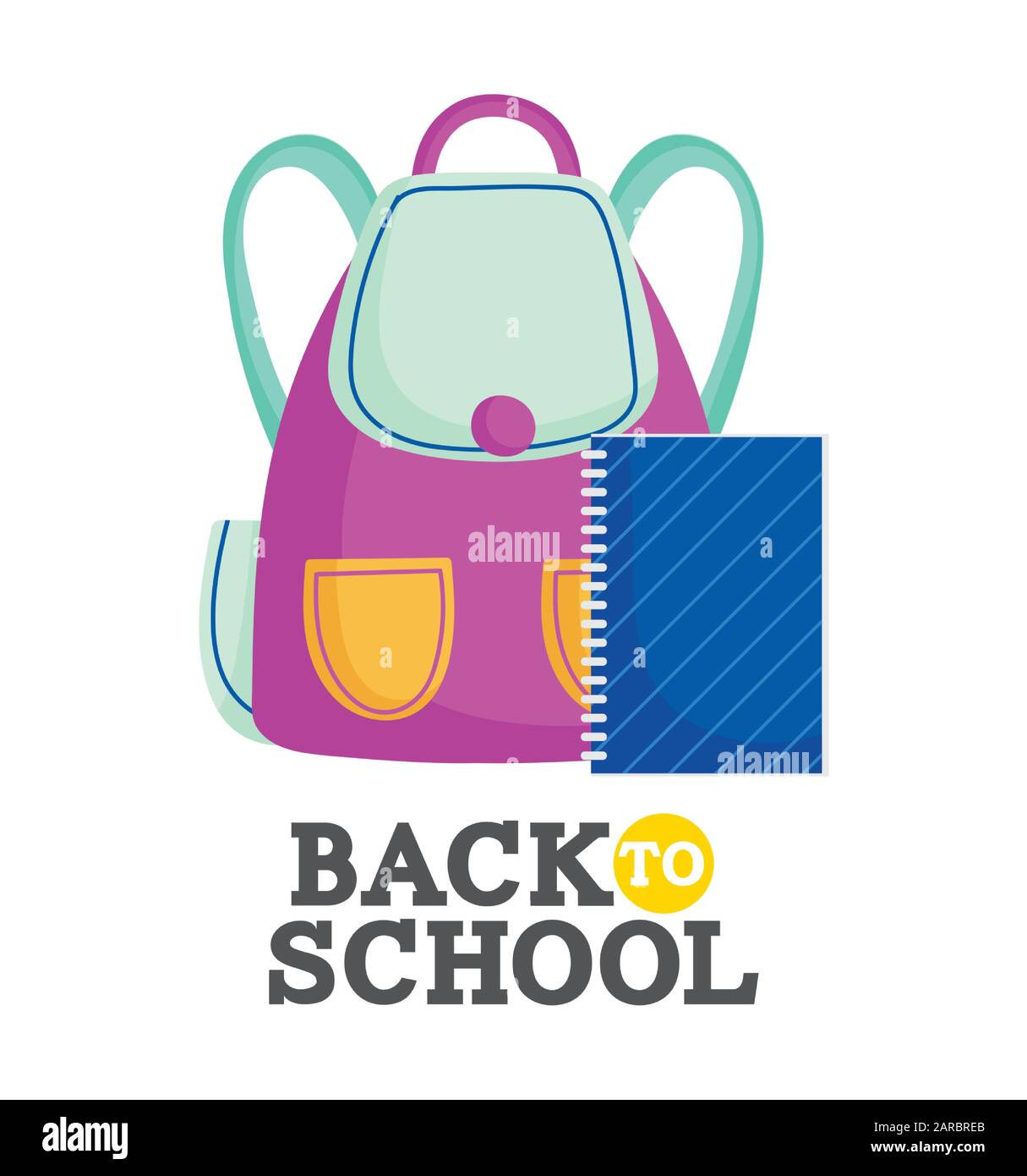 back to school education backpack and notepbook with spiral vector ...