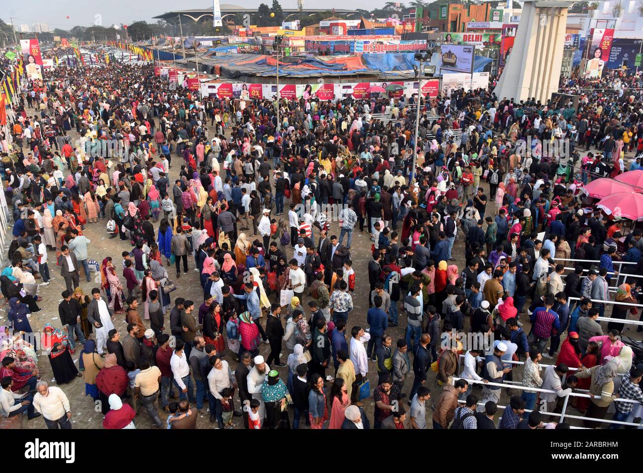 Dhaka, Bangladesh - January 24, 2020: A large number of people visit the Dhaka International Trade Fair (DITF) at Agargaon in Dhaka on Friday, the wee Stock Photo