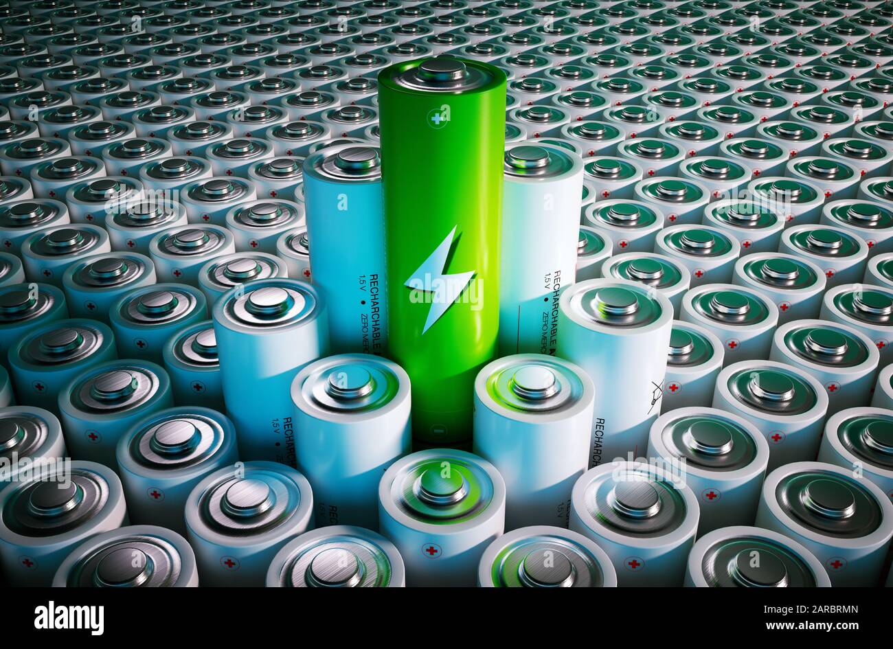 Green battery concept 3d render image Stock Photo Alamy