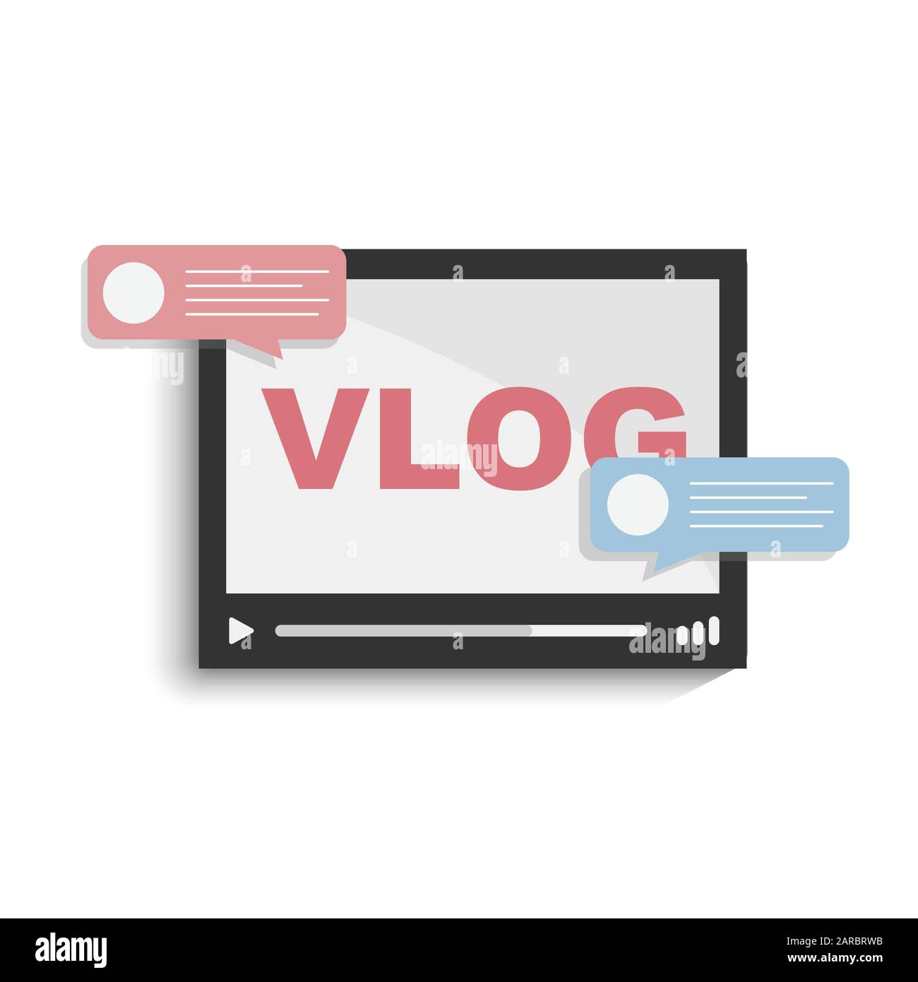 Video player window with Vlog on-line video, internet video stream. Stock Vector