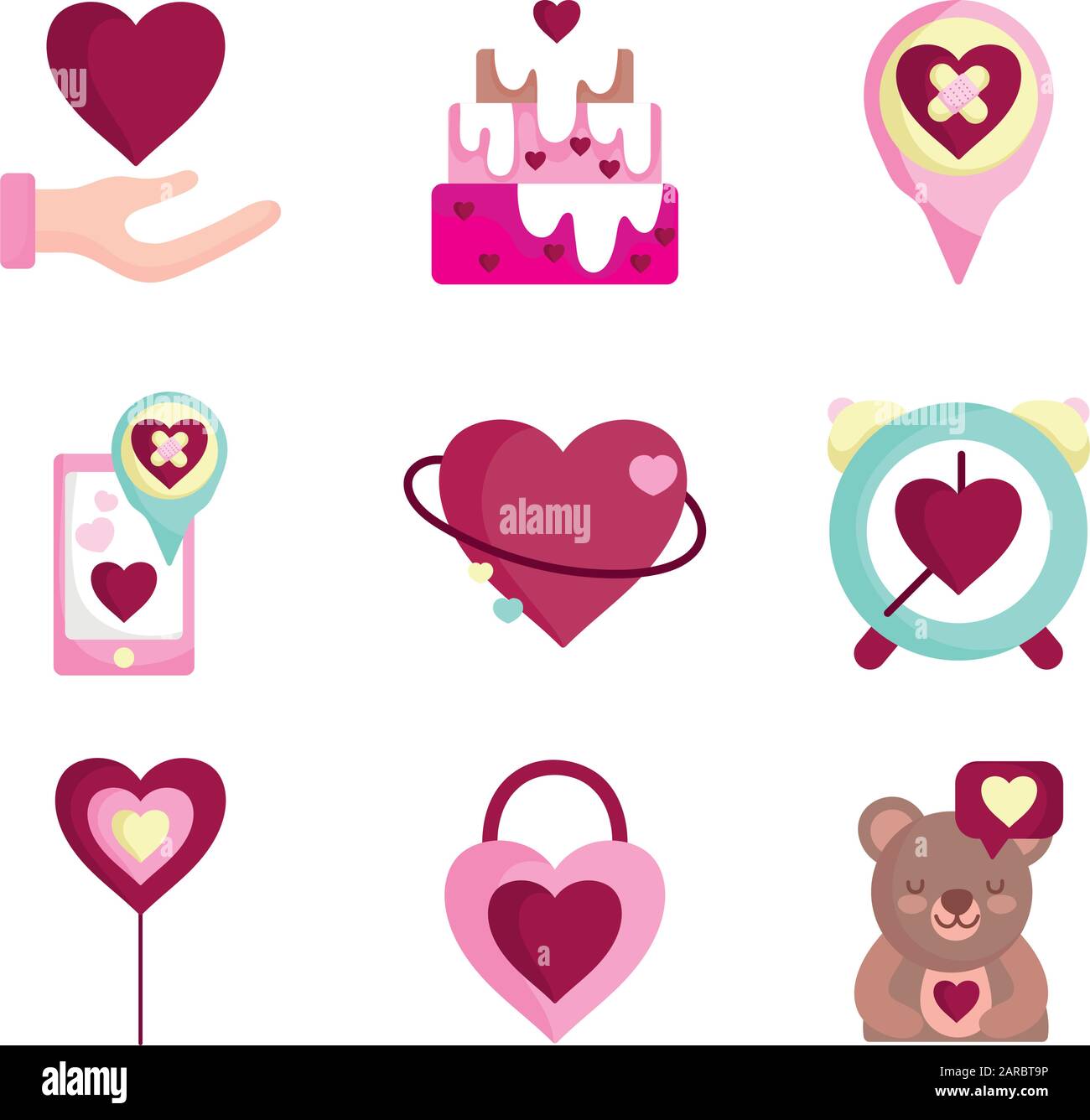happy valentines day, love heart romantic feeling emotion icons set ...