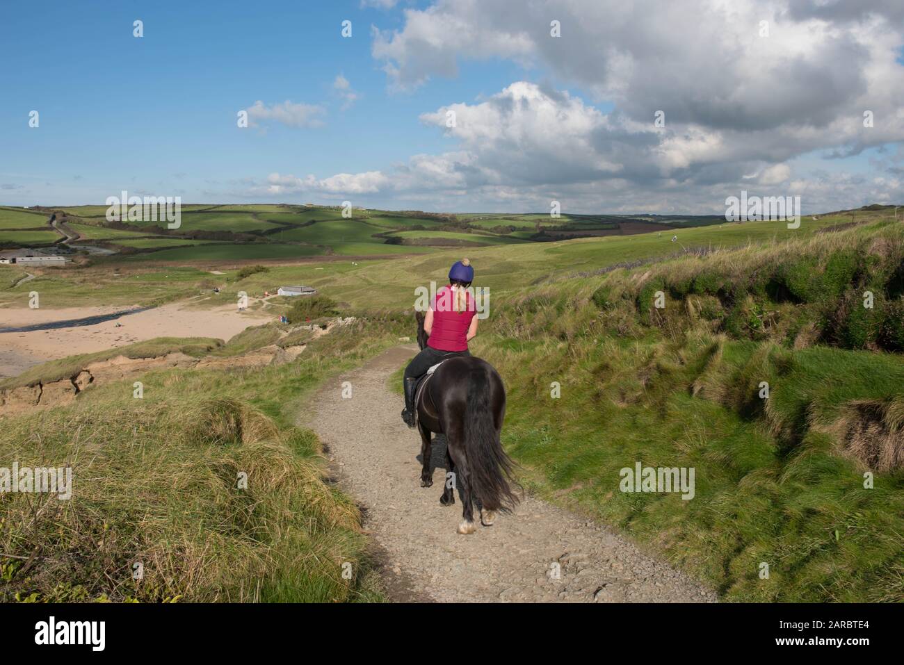 Young Female Riding a Horse on the South West Coast Path Down to the