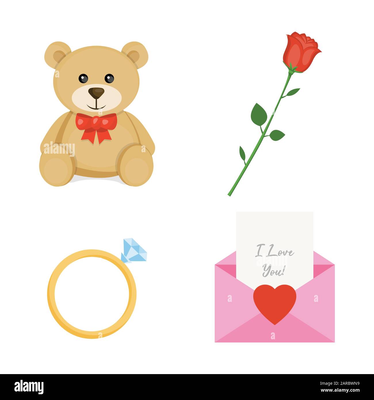 Set of cartoon icons for Valentine's Day. Vector illustration Stock ...