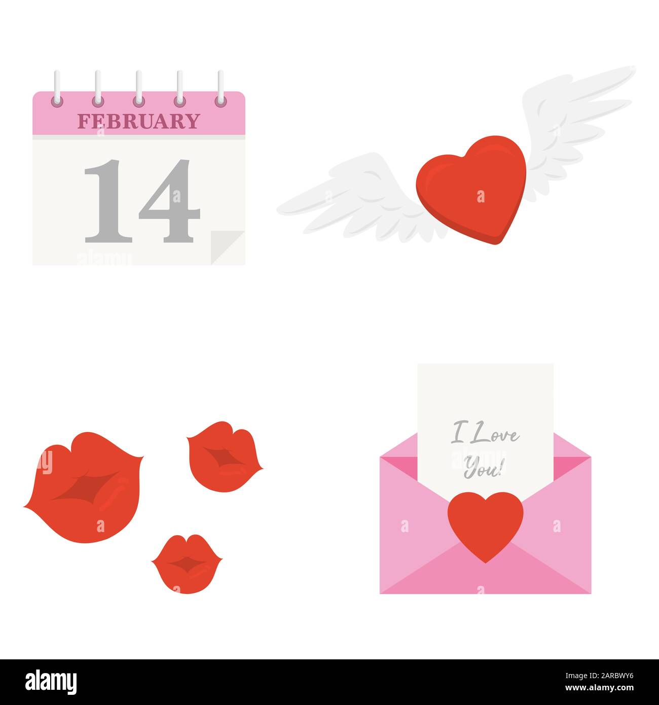 Set of cartoon icons for Valentine's Day. Vector illustration Stock ...