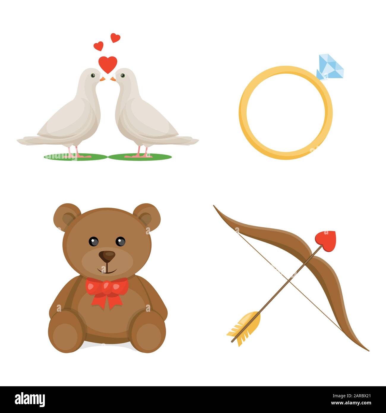 Set of cartoon icons for Valentine's Day. Vector illustration Stock ...