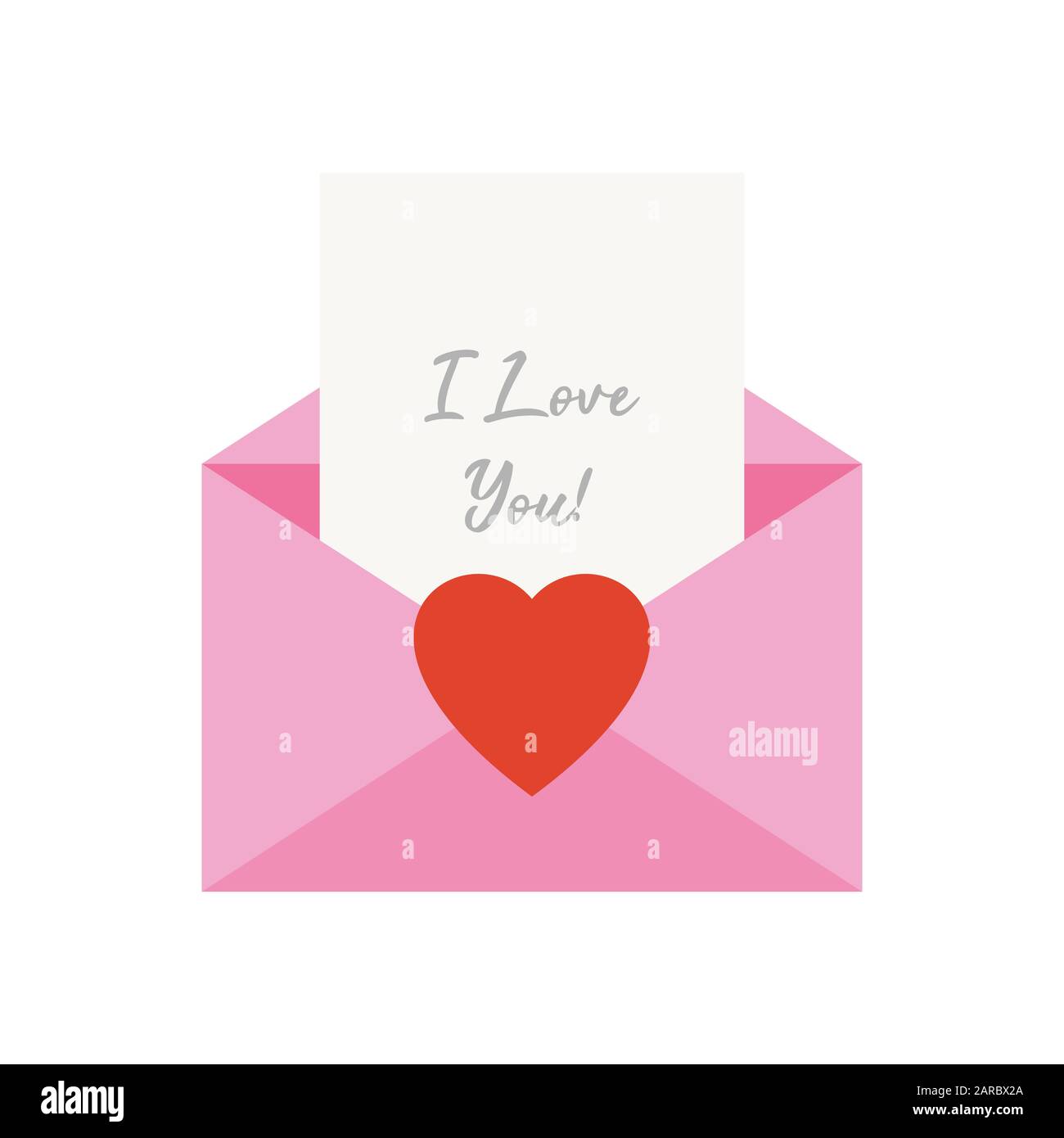 Love letter. Pink envelope with "i love you" text on the card. Vector ...