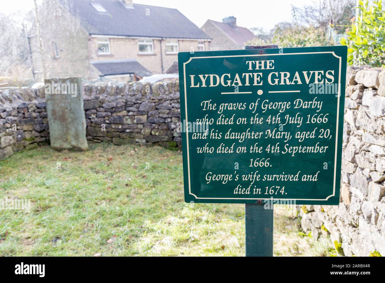 The Lydgate Graves of George Darby and his daughter Mary, Eyam plague village, Derbyshire, UK Stock Photo