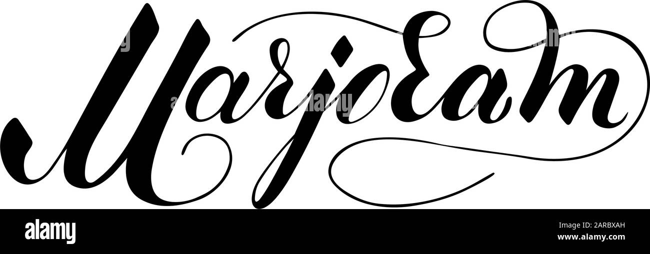 Vector hand written marjoram text isolated on white background. Kitchen