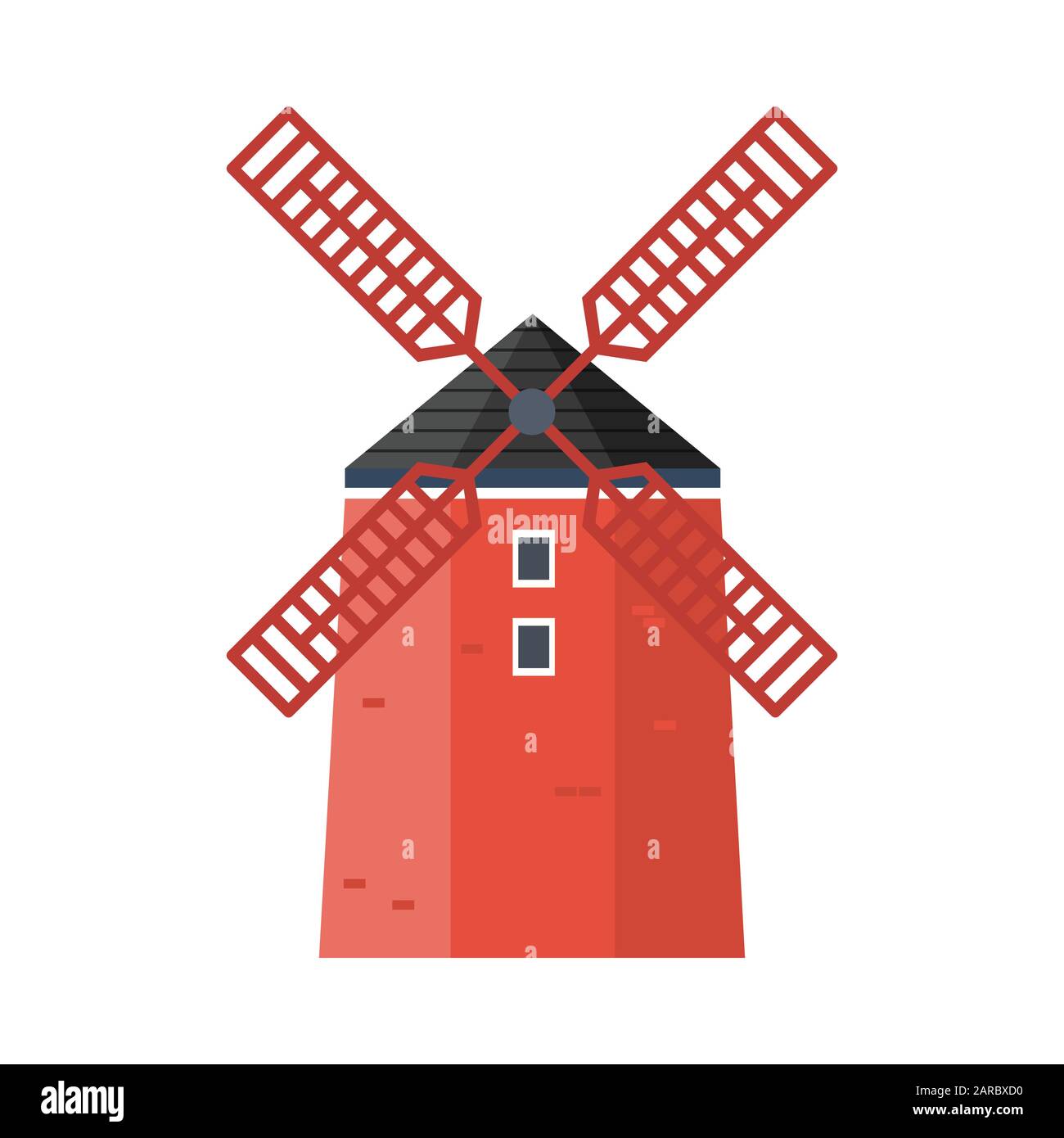 Red windmill. Cartoon vector illustration. Stock Vector