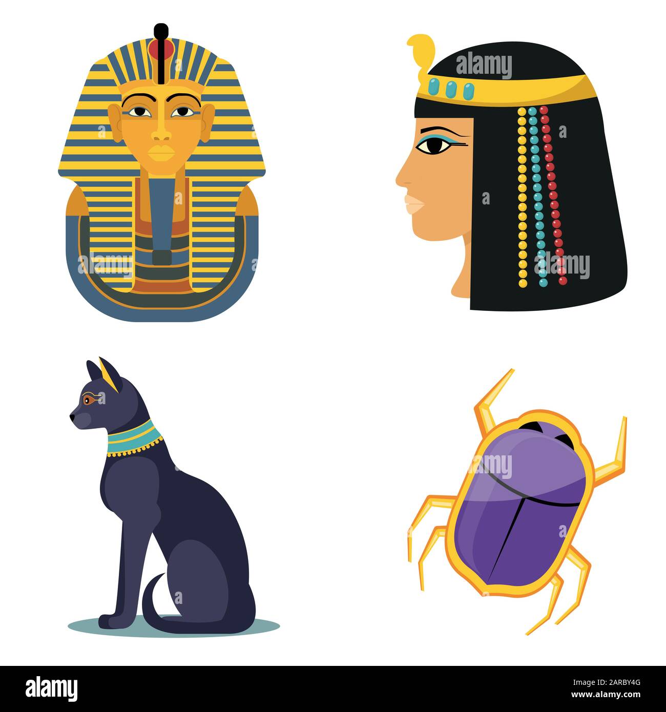 Egypt icons set. Famous egyptian symbols. Stock Vector