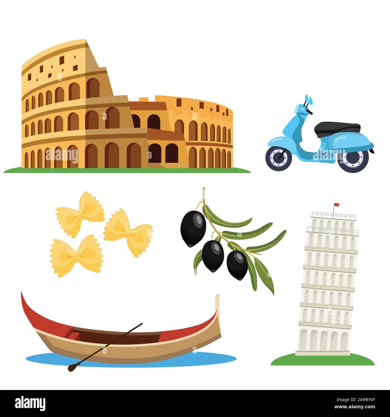 Italian famous symbols icons set. vector illustration Stock Vector