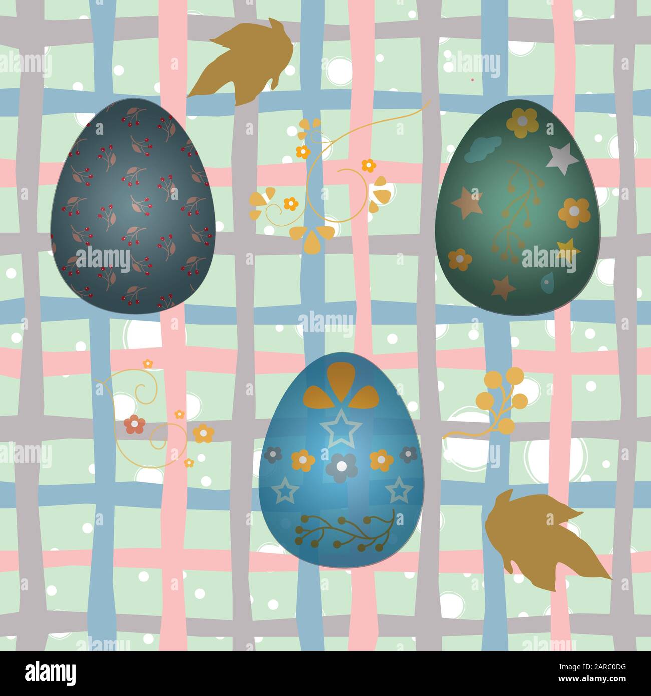 Collection Of Colorful Happy Easter Eggs with flowers, berries and ...