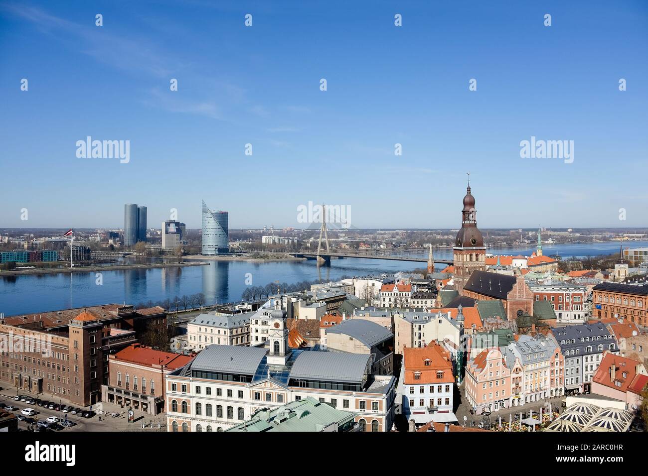 View over Riga in Latvia with buildings and river Stock Photo