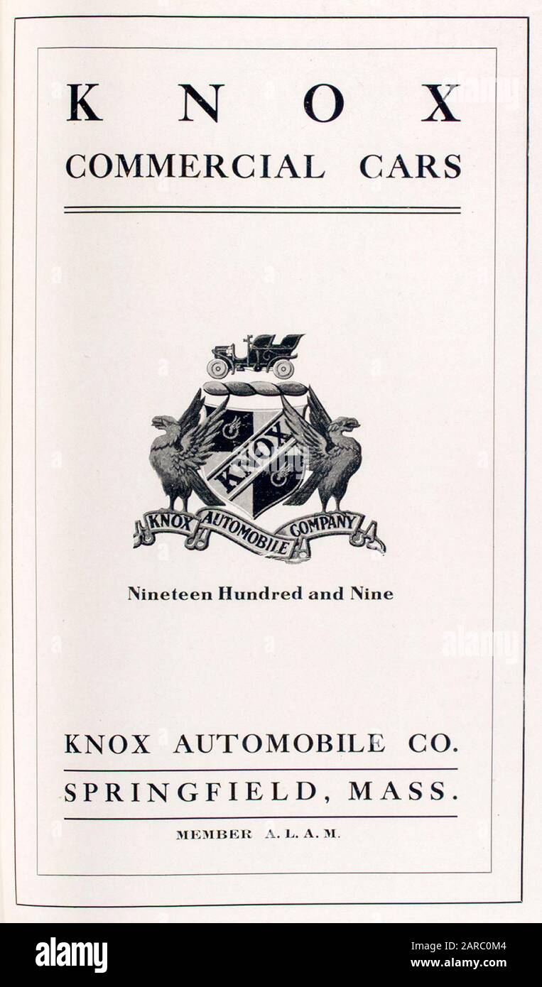 Knox Vintage Commercial Cars, Vans, Trucks, Trade Catalogue Title Page, illustration 1909 Stock Photo