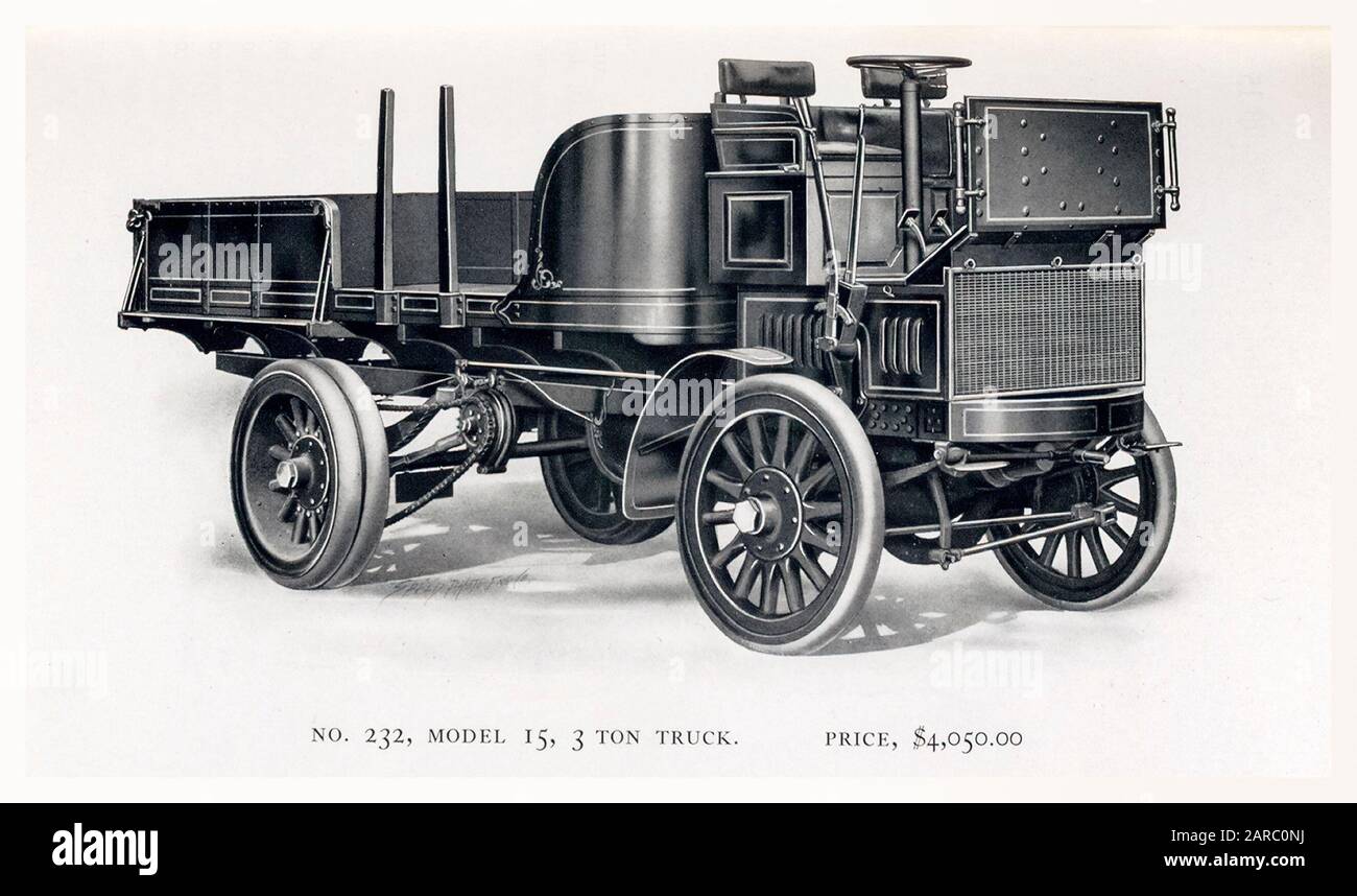 Knox Vintage Commercial Cars, Vans, Trucks, No. 232 Model 15, 3 ton truck, illustration 1909 Stock Photo