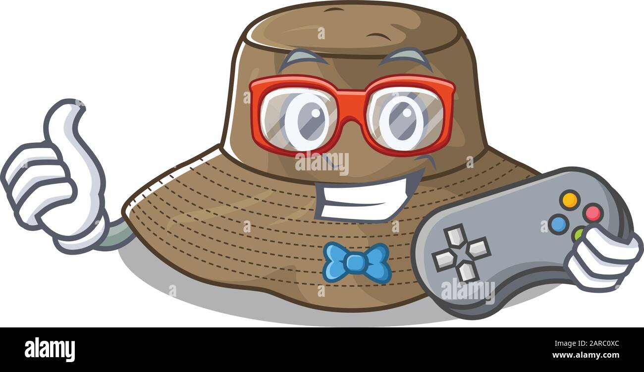 Smiley gamer bucket hat cartoon mascot style Stock Vector Image & Art