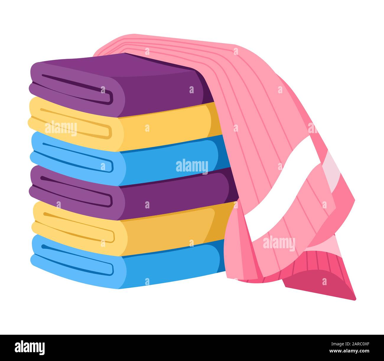Stack of folded towels with one draped on top Stock Vector