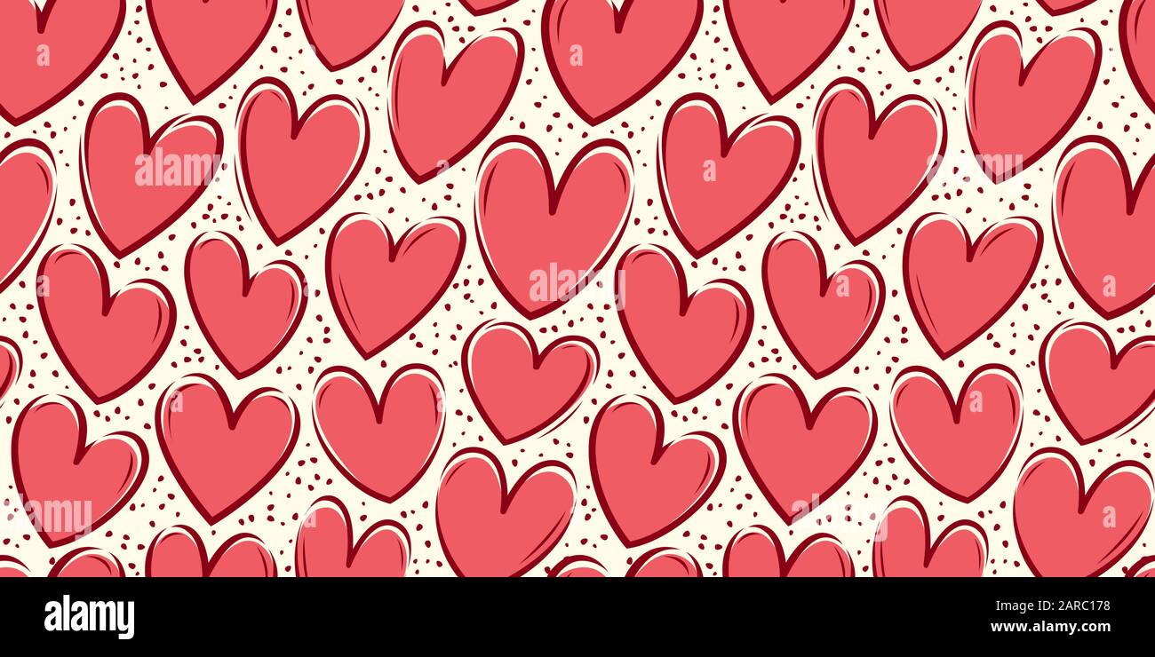 Hearts, seamless background. Hand drawn vector illustration Stock Vector