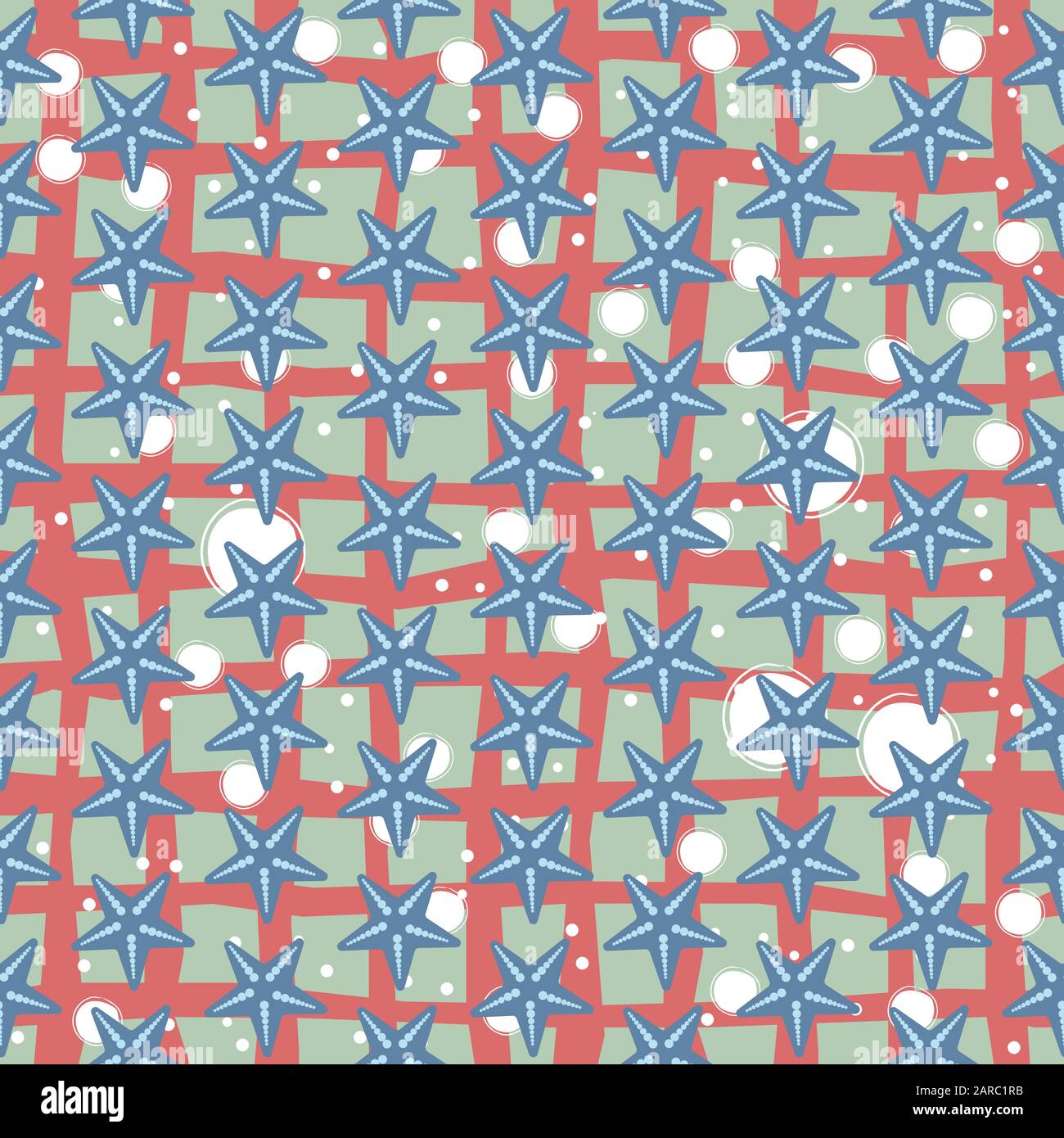 Simple seamless pattern with sea starfish on black. Continuous Background. Vector Illustration. Stock Vector
