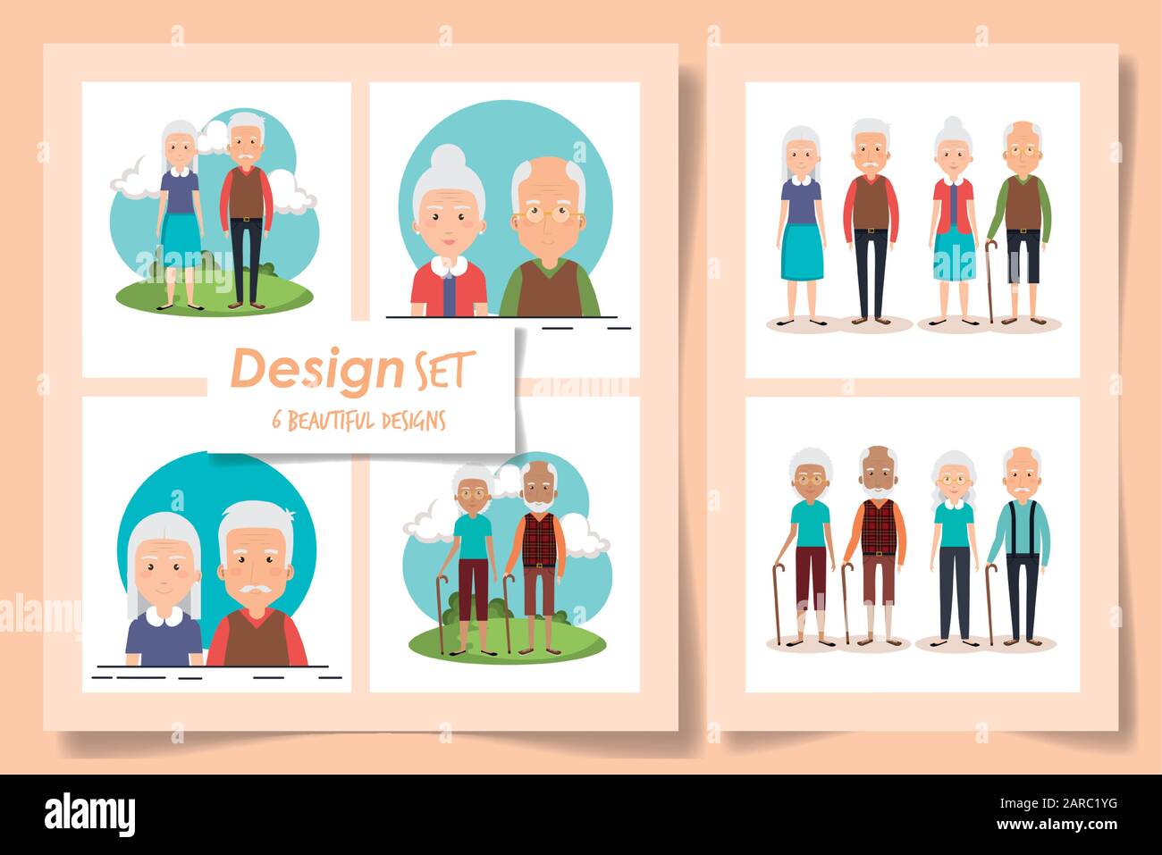six designs of grandparents characters Stock Vector
