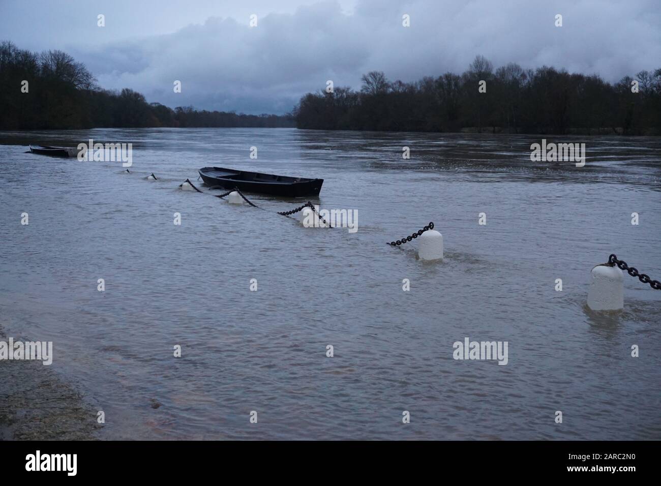 Loire river, France flooding its banks in a small country village Stock ...