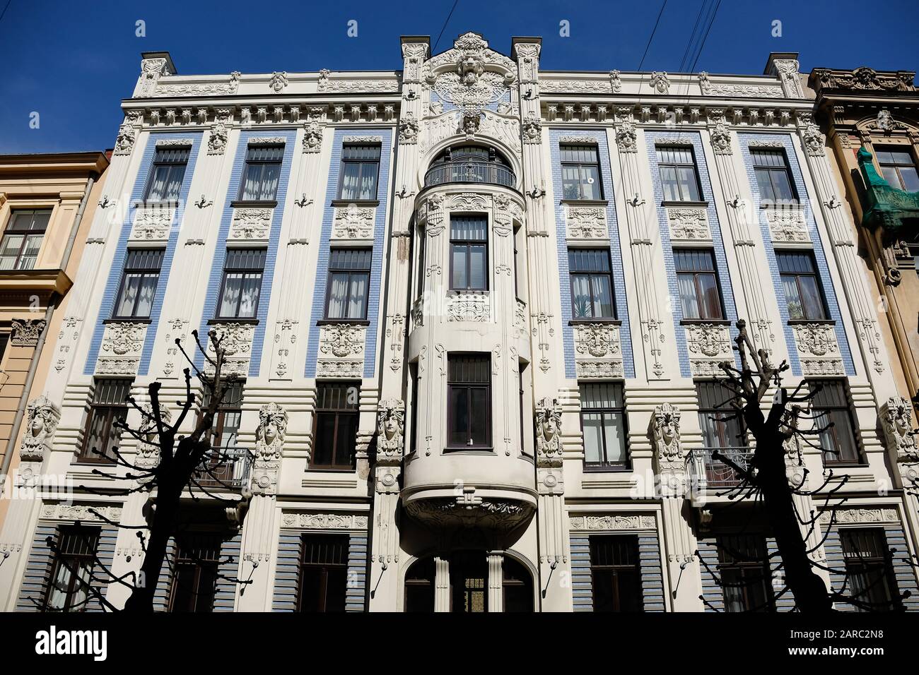 Grand art deco building facade in Riga Stock Photo