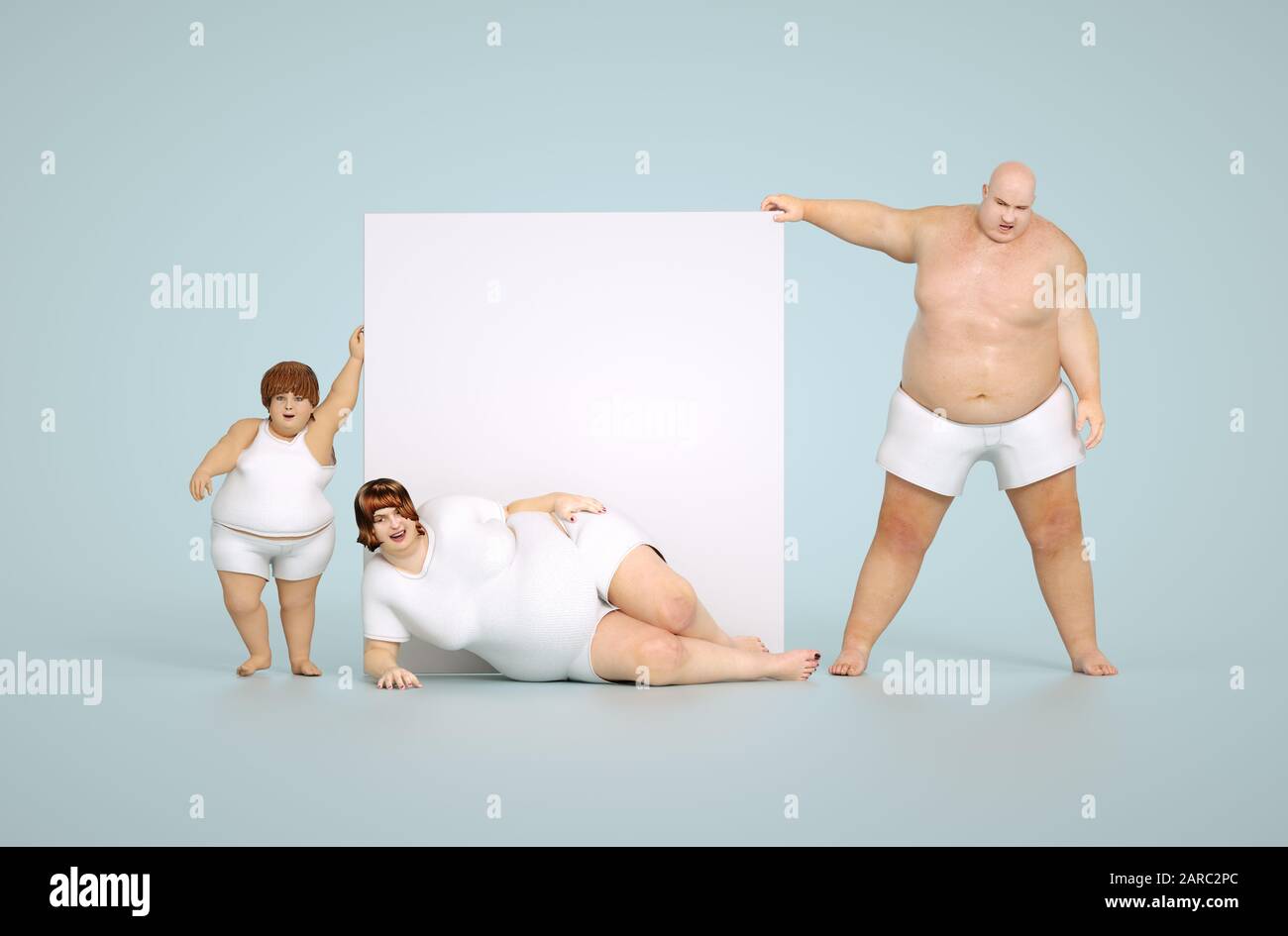 Fat family with empty sign - for your own text Stock Photo