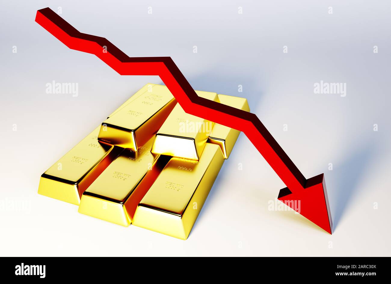 3d render image of golden bars with declining graph Stock Photo - Alamy