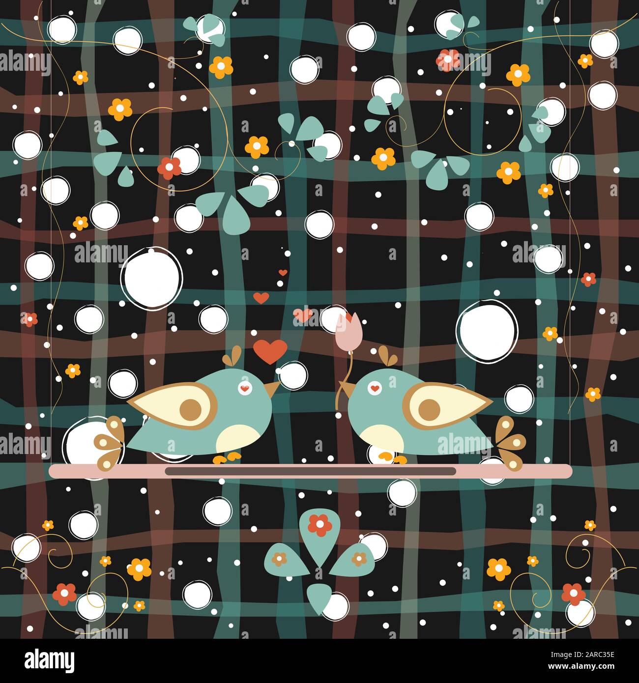 Love Bird Tree. Vector Card for Valentine Day. Vector Illustration ...