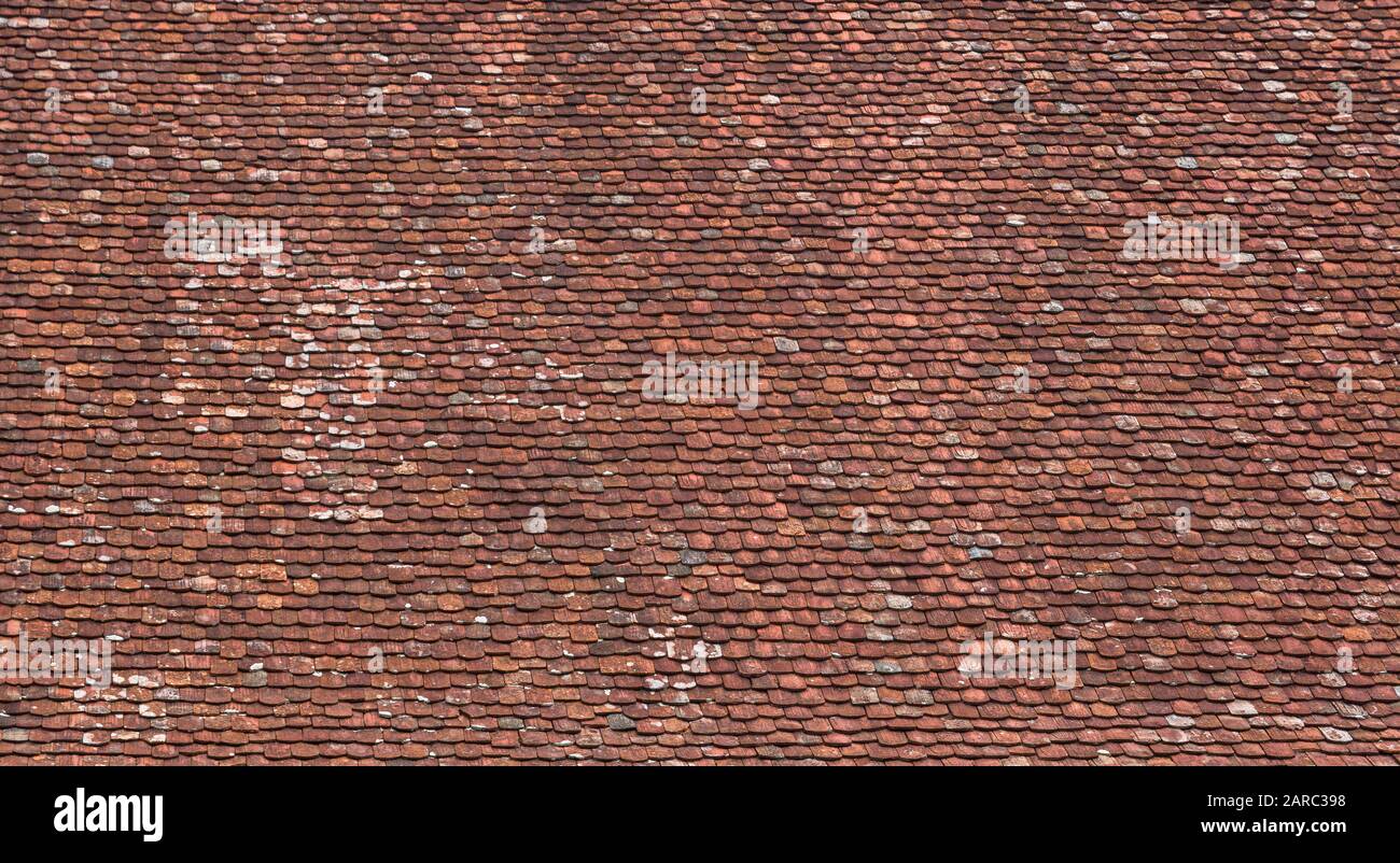 Large roof area with very old roof tiles Stock Photo