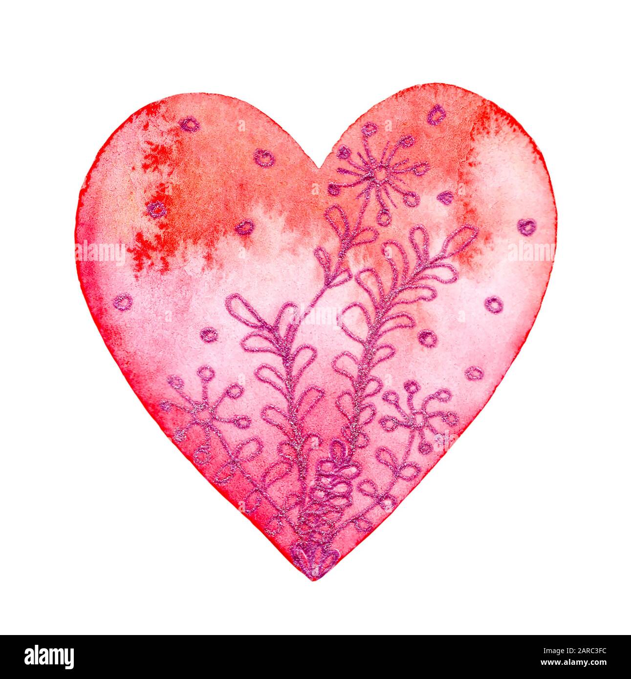 Watercolor hand painted pattern. Background with hearts in warm pastel colors. For wedding decorations or on St. Valentine's day. Stock Photo