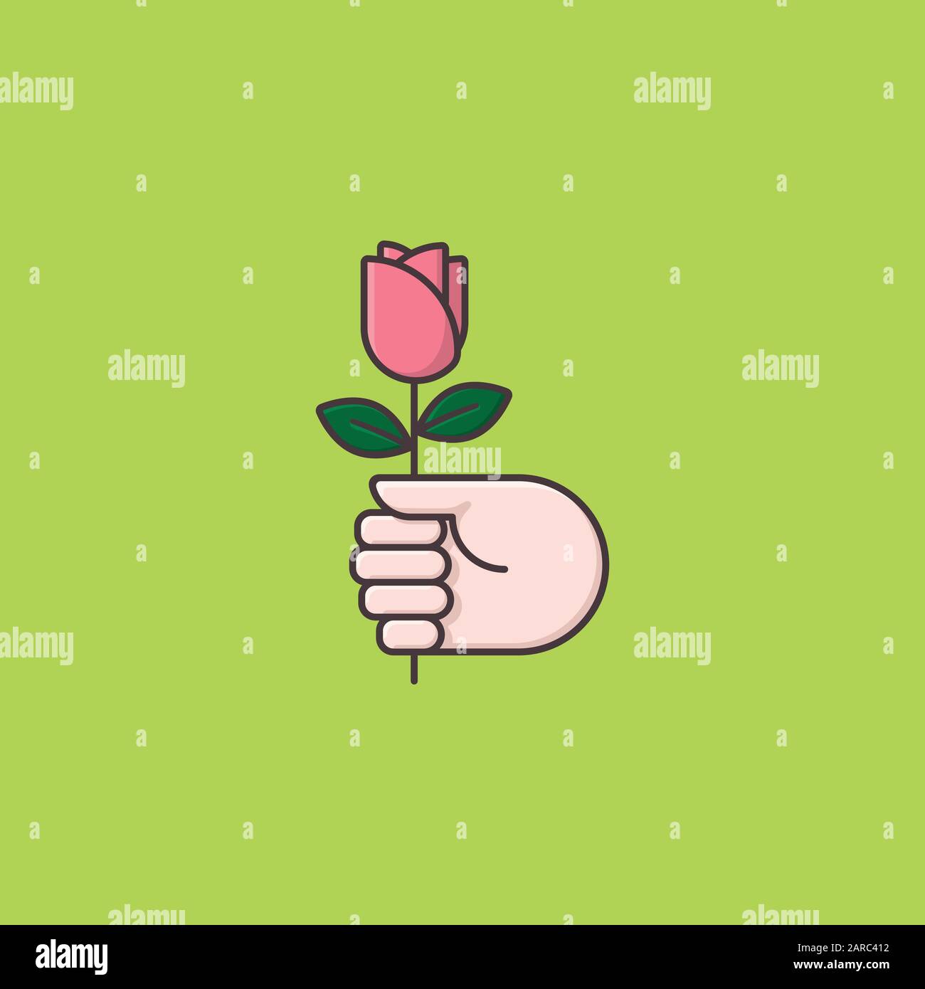 Hand giving rose flower vector illustration for #RandomActsOfKindnessDay on February 17. Appreciation and Kindness color symbol Stock Vector
