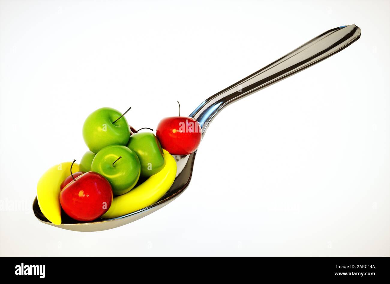 3d render image of spoon with fruit Stock Photo