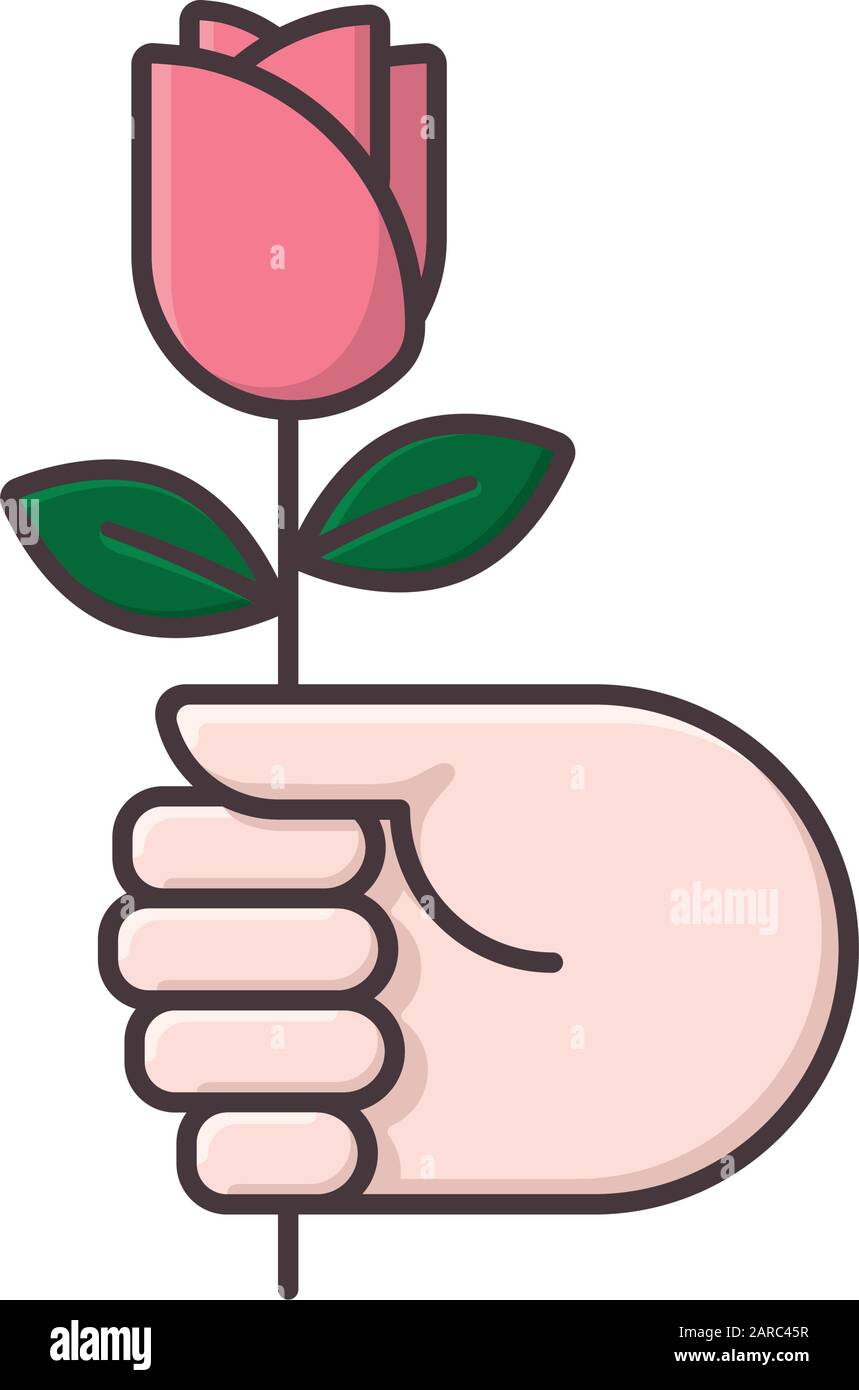 Hand giving rose flower vector illustration for #RandomActsOfKindnessDay on February 17. Isolated Appreciation and Kindness color symbol Stock Vector