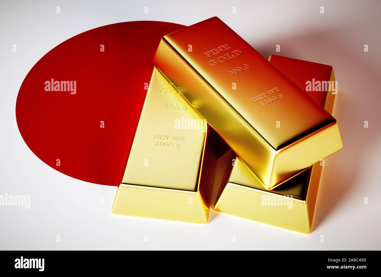 3d image of gold with Japan flag Stock Photo