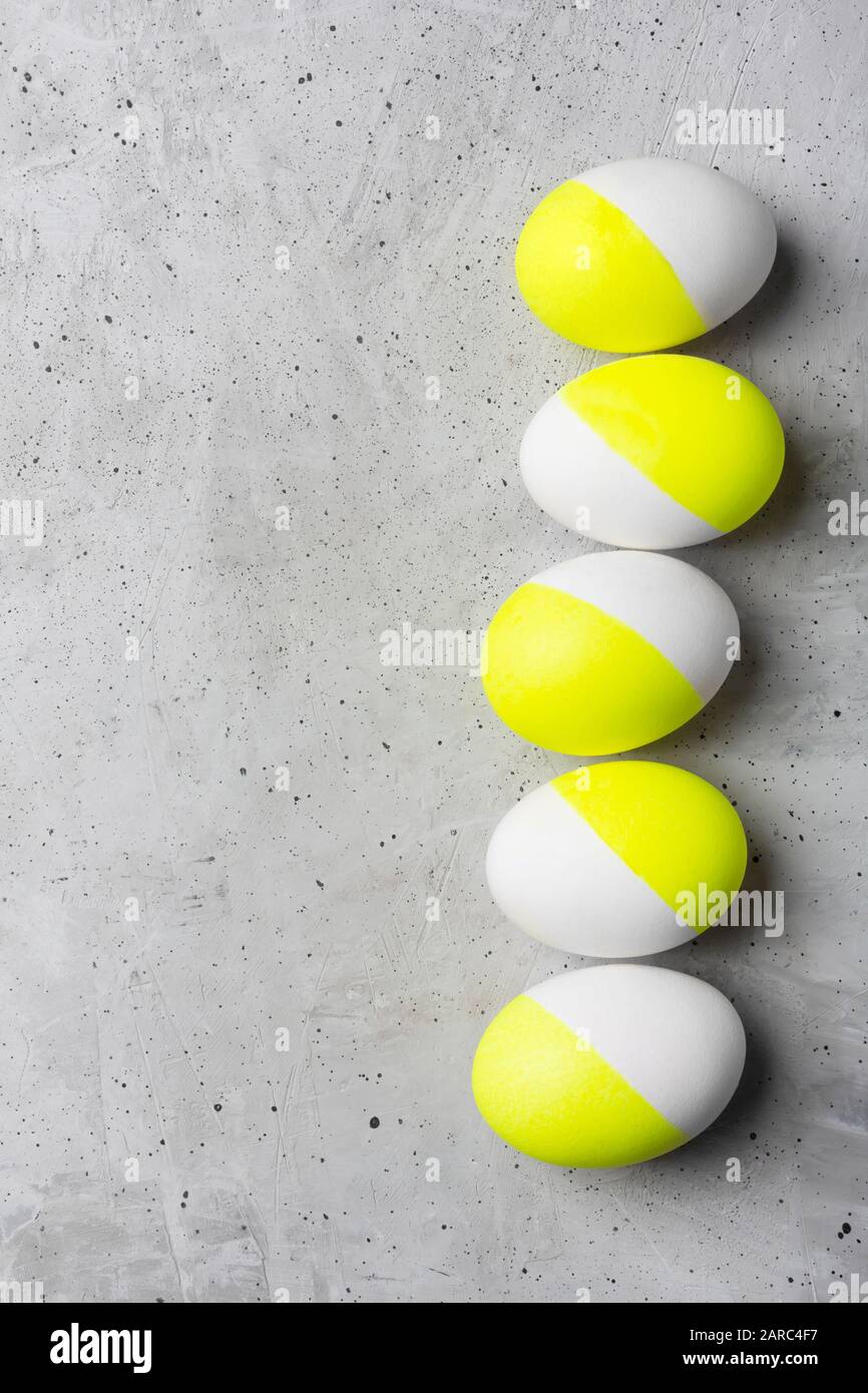 Easter eggs on a gray background with copy space Stock Photo