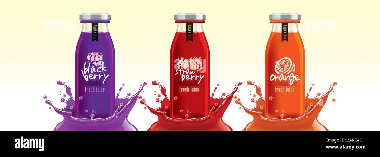 https://c8.alamy.com/comp/2ARC4GH/fruit-juice-splash-bottle-set-blackberry-strawberry-orange-sticker-design-2ARC4GH.jpg